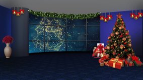 Dark Blue colour in window with Golden Christmas Bell slow motion background for TV program with holiday theme. Seamless loopable HD video.