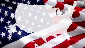 United States of America map waving flag video gradient background. Waving Flag United States Of America Map. USA map flag for Independence Day, 4th of july US American Flag Waving 1080p Full HD foota