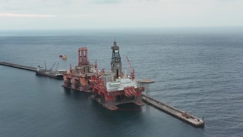 Panoramic View of Large offshore Oil Platforms