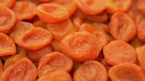 Close-up of Dried Apricots. The concept of Proper Healthy Vegan Nutrition. Healthy Vegetarian Food. Rotation.