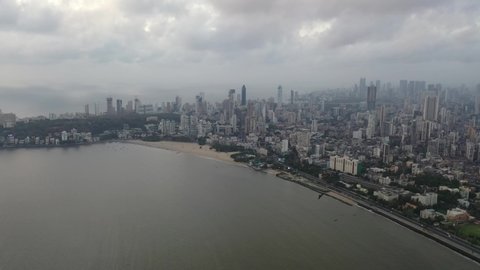 Aerial view of Mumbai Chow patty also known as Girgaon Chow patty. Famous beach in south Mumbai, presenting picturesque landscape