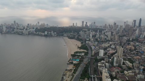Aerial view of Mumbai Chow patty also known as Girgaon Chow patty. Famous beach in south Mumbai, presenting picturesque landscape