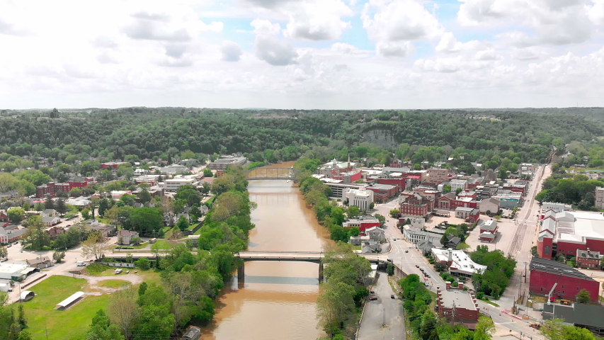 Aerial view of downtown Frankfort, KY and the Kentucky River