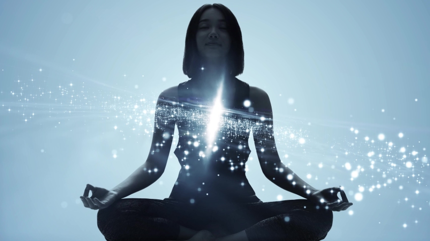 Mindfulness meditation concept. Meditating young woman. Yoga. Concentration. Royalty-Free Stock Footage #1056071672