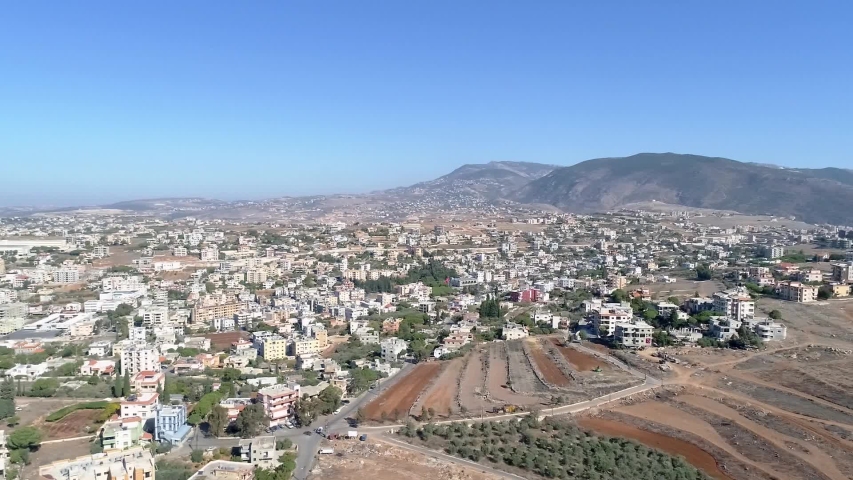 Lebanon South Nabatieh City and Mountain Villages Aerial Drone Panoramic Shot