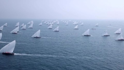 Aerial video of the dhow boats race in dubai persian gulf