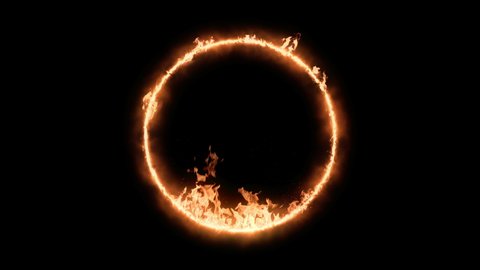 Ring of fire circus style burning or flaming hoop isolated on black background