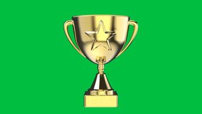 3d rendering gold star trophy on green screen background 4k footage