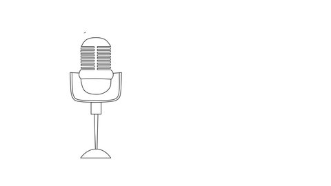 Self drawing animation of microphone. Copy space. White background.