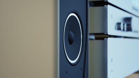 3D rendering of modern hi-fi ampliefer, cd player and speakers. Studio shot.