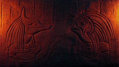 Ancient Egypt Wall Carving Lit Up With Fire