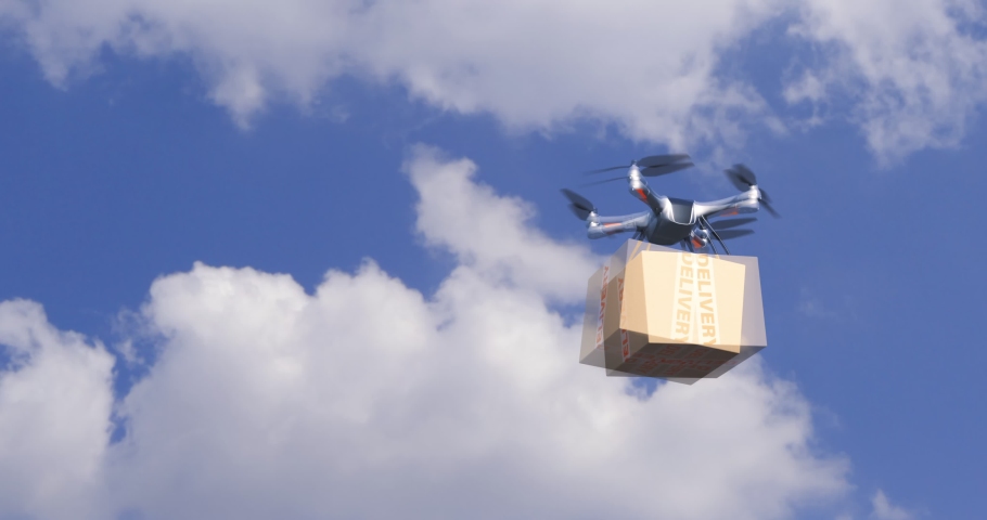 Drone parcel delivery service. Quadcopter carrying urgent shipment box. 3d rendering
 Royalty-Free Stock Footage #1056135719
