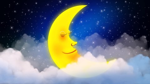 Moon cartoon. Babies sleep background. Looped moon,  stars at night animation.