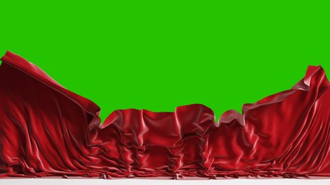 Falling red fabric with green chroma key, 4k