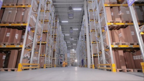 Work warehouse timelapse, many people in stock, a large modern warehouse timelapse