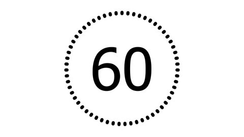 Countdown one minute animation from 60 to 0 seconds animation with optional luma matte. Alpha Luma Matte included.