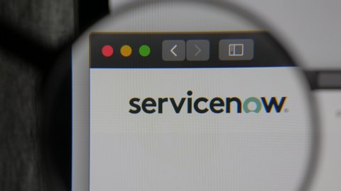 Los Angeles, California, USA - 17 July 2020: Service Now website homepage. Dynamic shot of Service Now logo visible on display screen.