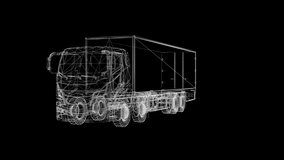 4K footage of 360 rotating white line wireframe truck isolated on the black background with alpha channel for overlay design or screen blending video editing hologram or futuristic hud concept - Powered by Shutterstock - Get 15% off with code: PIKWIZARD15