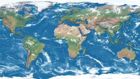 Realistic earth world map. Detailed world atlas animation. Zoom in of the north america, usa. America, europe, africa, asia, australia on mooving map.