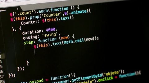 App development. Code developer typing web development code javascript, html5, css. Security data center concept/ tech concept.