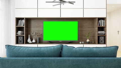 3d Rendering of Smart Tv On Cabinet In Living Room