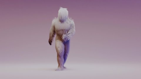 Hairy Monster Dancing Hip Hop,Northern Soul Floor Combo, fur bright funny fluffy character, fur, full hair, snowman, 3d render. Sneaking out. 