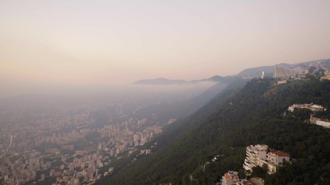 Beautiful  view from Mount Harissa in Lebanon, Aerial drone shot of Harissa lebanon 

