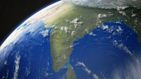 Map view of India from above the clouds from space.