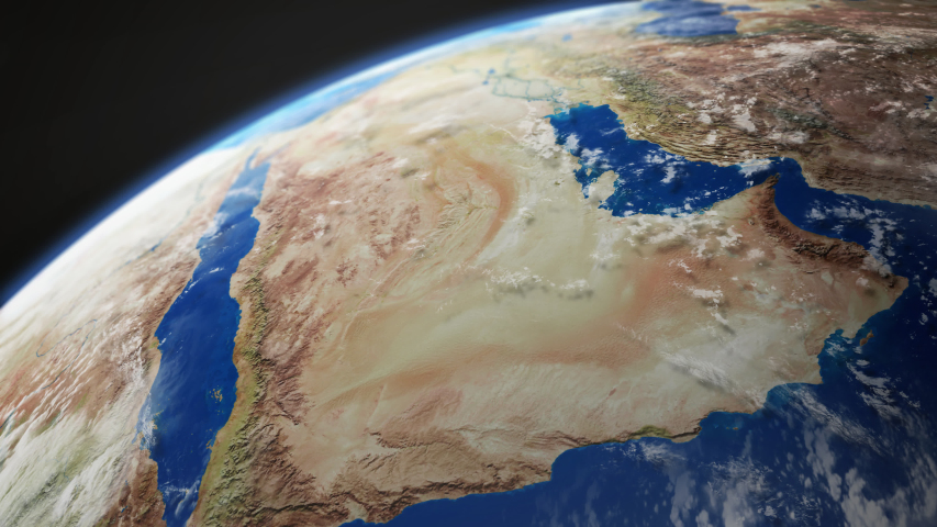 Map view of Middle East, Saudi Arabia from above the clouds from space. | Shutterstock HD Video #1056183776