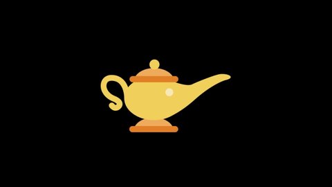 Genie lamp icon animation. Flat icon animation with black png background.