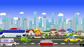 Urban landscape and road with cars traffic
