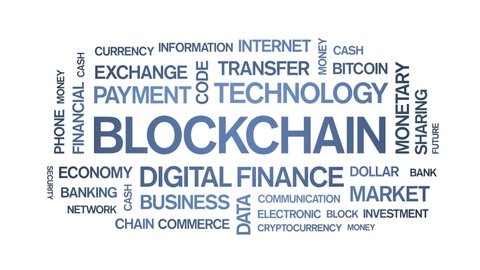 4k blockchain Animated Tag Word Cloud,Text Design Animation,Kinetic Typography seamless loop. 