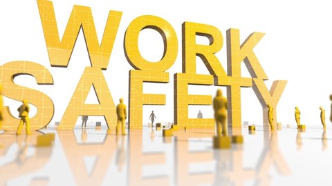 Work safety title health and safety (WHS) (HSE) (OSH) welfare in the workplace - 3d animation render
