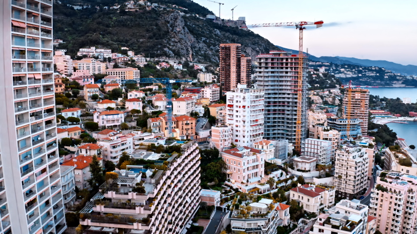 Aerial view of roofs buildings of Monaco, French Riviera
