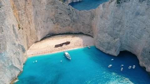 Shipwreck Beach is also known as Navagio Beach or Shipwreck Cove, located in Zante, Zakynthos island in Greece