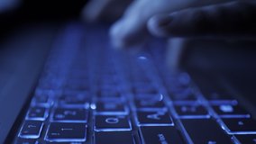 Man Writes Message to Social Network. Computer Hacker Typing Code Virus PC on Keyboard Late Night Working. Journalist Writes Article in Media. Working on Laptop, Typing on Keyboard, Modern Business. - Powered by Shutterstock - Get 15% off with code: PIKWIZARD15