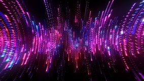 4K animation. Neon style. Futuristic glowing lines. Abstract motion cover. Digital information. Light effect. Violet and blue color. Seamless loop