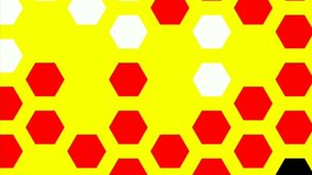 Graphic effect moving horizontally with geometric shapes on a yellow background.
