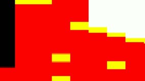 Computerized animation of white, red and yellow linear design bricks,moving vertically and sliding towards right. Motion graphics. VJ loops.