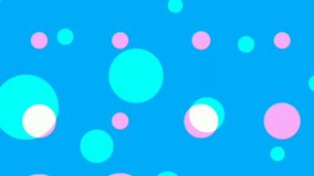 Motion graphics of blue, pink and white bubbles of various sizes, popping,fading and revolving, on blue background. Animation. VJ loops.