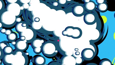 Flat bubbles splashing.
Cartoon Pop Art.
Colorful.
loop.