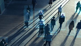 CCTV AI Facial Recognition Camera Zoom in Recognizes Person. Elevated Security Camera Surveillance Footage Face Scanning of a Crowd of People Walking on Busy Urban City Streets. Big Data Analysis - Powered by Shutterstock - Get 15% off with code: PIKWIZARD15