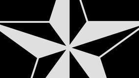 Star-shaped graphic object, in black and white with a stroboscopic and hypnotic effect, which rotates clockwise, decreasing the size from the full screen to the disappearance in the center.