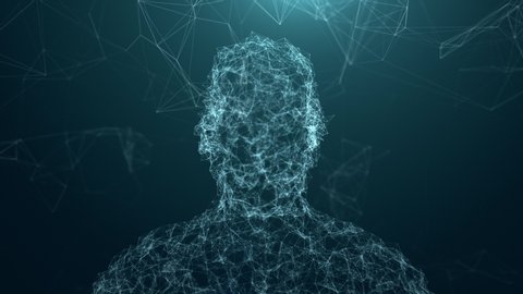 Digital human. Concept of AI human synergy, digital avatar, data representation on internet, general artificial intelligence, neural network