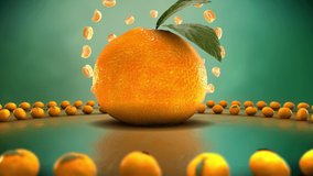 This motion graphics video showing 3d animating tangerine and many small tangerine around it make it good fit to your project 