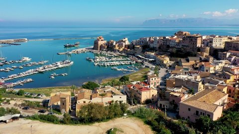 Castellammare del Golfo town (Gulf of Castellammare) on Mediterranean Sea, Trapany, Sicily, Italy. The town of Castellammare del Golfo in the province of Trapani in Sicily Italy.