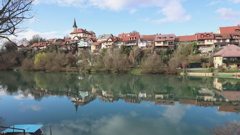River Krka in Novo Mesto Town Slovenia