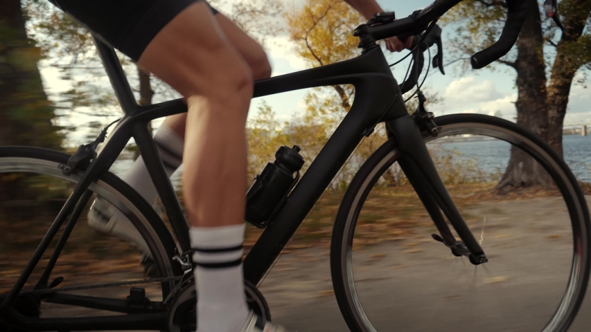 Cycling Sport Workout. Triathlete Cyclist Training Bicycle. Cyclist Sport Recreation Fitness Triathlon Bike.Fit Athlete Workout Training Cycling Triathlon Competition. Sports Recreation Transportation Royalty-Free Stock Footage #1056292727