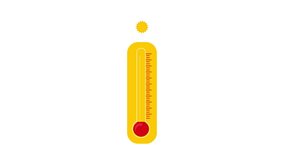 Flat thermometer on a white background. The temperature on the thermometer rises 