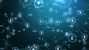 Currency icons, Node and line connection, Global currency, Business background, 4k Resolution. - Powered by Shutterstock - Get 15% off with code: PIKWIZARD15